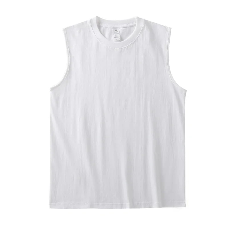 2pcs Solid Color Cotton Vest Men's White O-Neck Loose Sleeveless T-shirt Basic Models All-match Sports Running Tank Tops