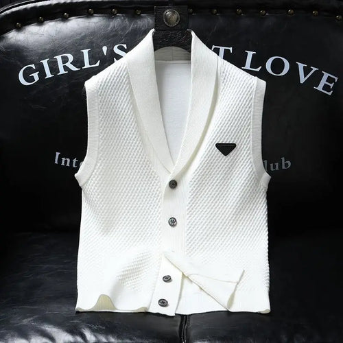 2025 Spring Summer Knitted Cardigan Vest Men's American Trendy Solid Color Slim Business Versatile Fashion Tops Men Aesthetic