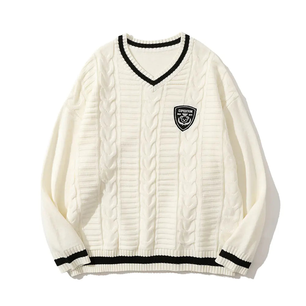 Autumn V-neck Loose Pullover Sweater for Street Trend