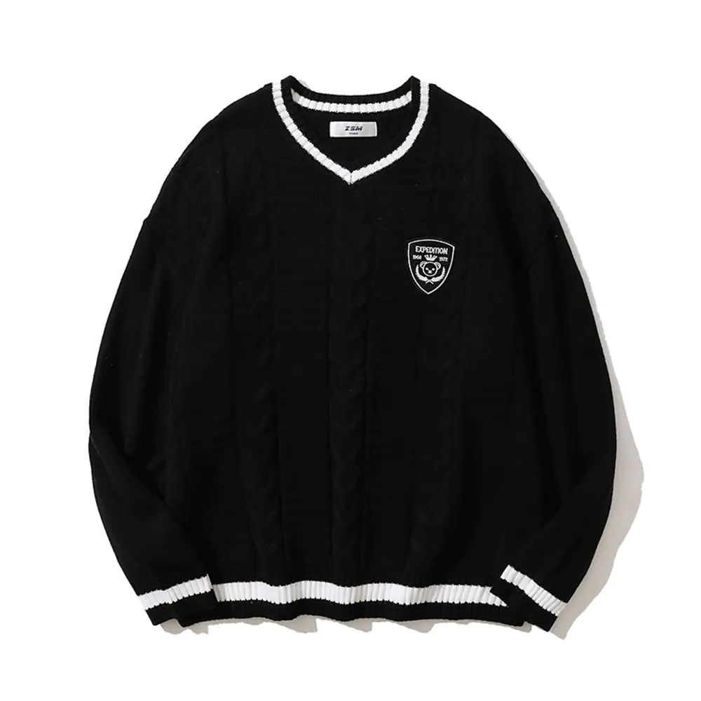 Autumn V-neck Loose Pullover Sweater for Street Trend